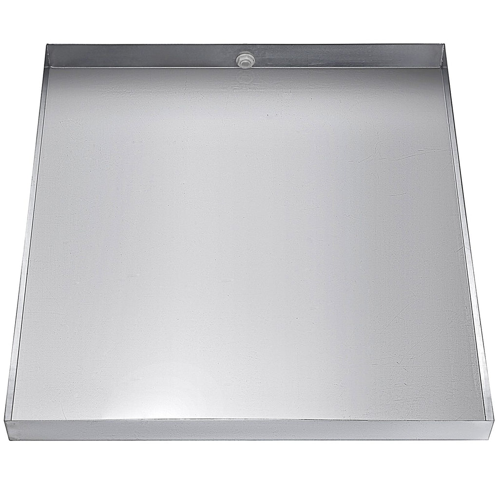 27 x 25 x 2.5 Inch Washing Machine Pan 304 Stainless Steel Washing Machine Drain Pan 18 GA Thickness Heavy Duty Compact Washer Drip Tray with Drain Hole & Hose Adapter
