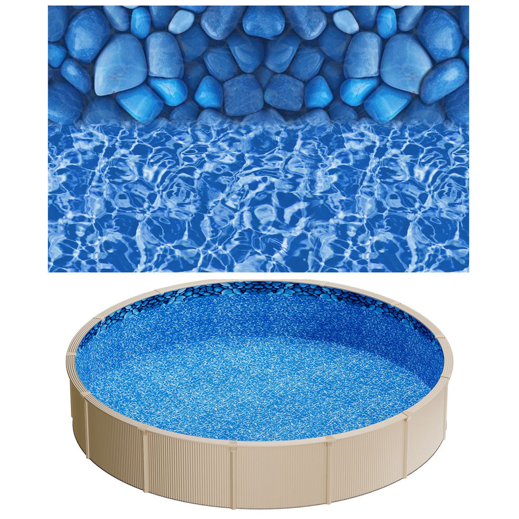 27ft Pool Liner, Round UniBead Swimming Pool Liner for 52 in Wall Height, Premium Vinyl, Easy Install with Leak-Proof Patches, Designed for Steel Sided Above-Ground,Outdoor, Boulder Swirl