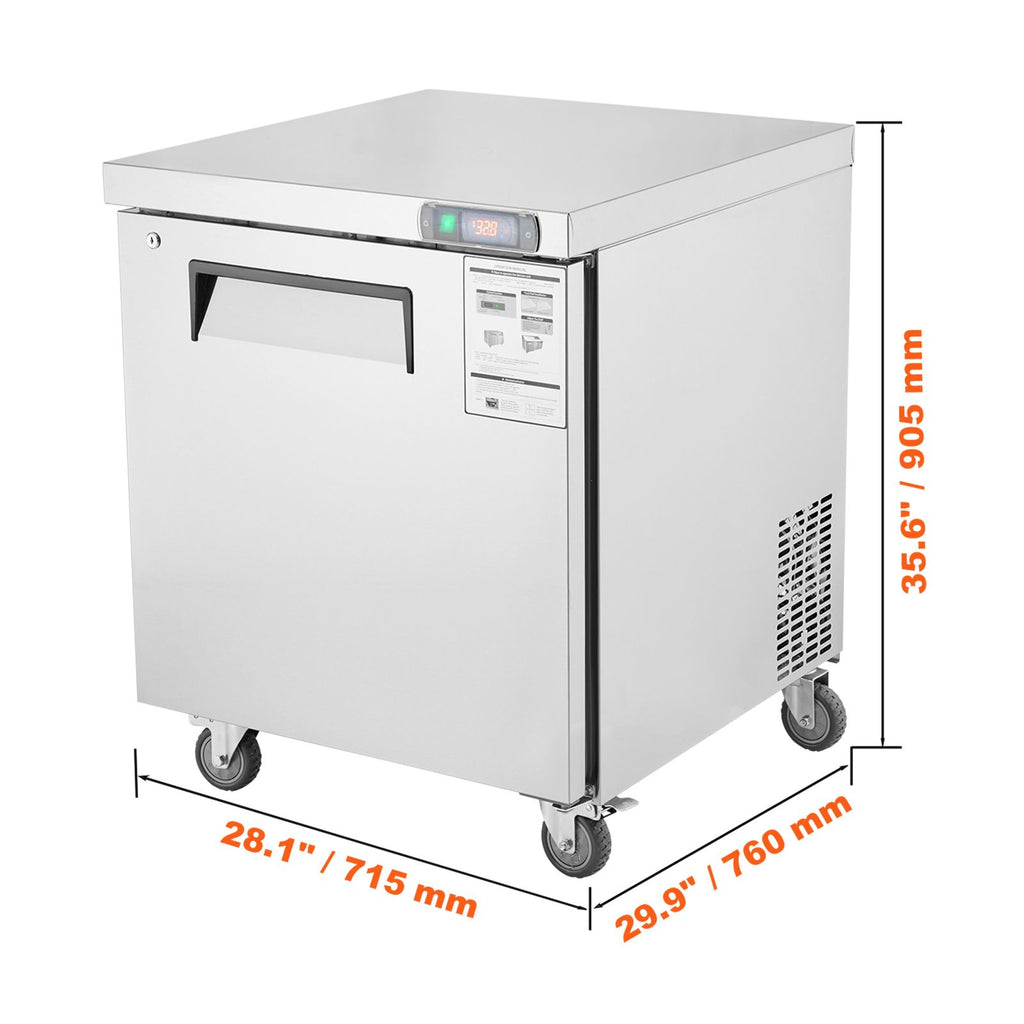 28" Commercial Frozen Refrigerator Sandwich & Salad Prep Table, 7.4 Cu. Ft Stainless Steel Refrigerated Food Prep Station with 1 Door, Frost Free Refrigerator with Lock for Restaurant, Bar