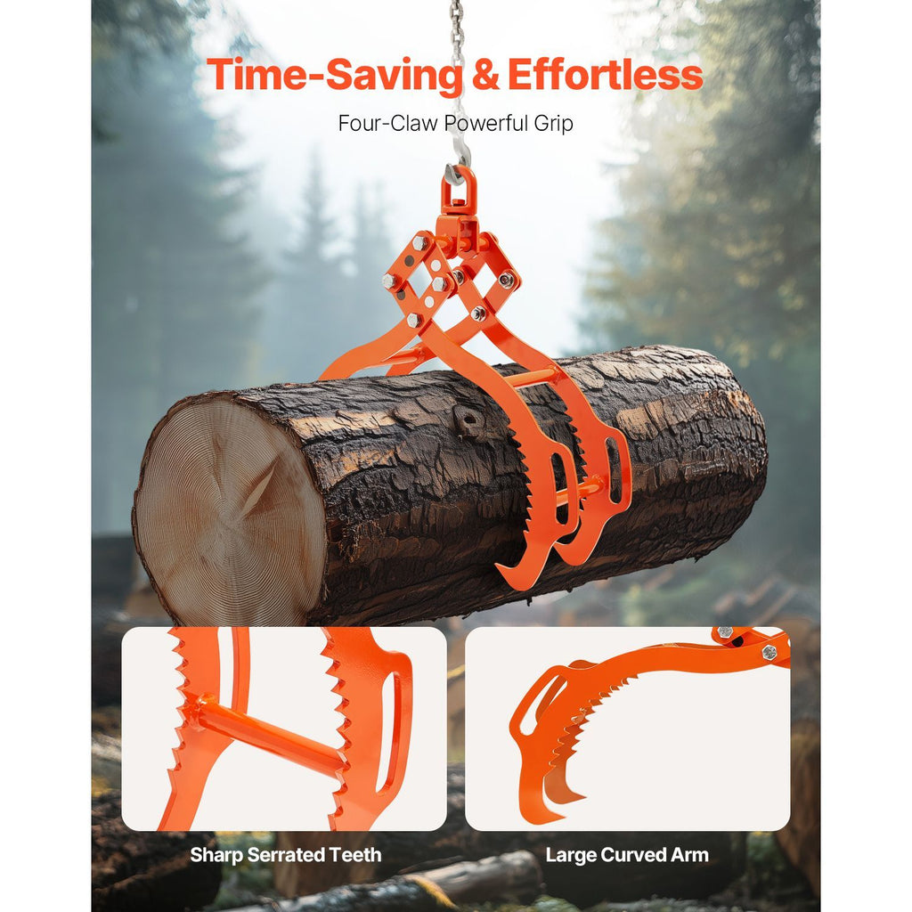 28in Log Lifting Tongs, 4-Claw Log Tongs, Heavy Duty Steel Log Grapple, 2650LBS Lifting Capacity, Swivel Log Graper Timber, Eagle Claw Design, Log Skidding Tongs for Trucks, Tractors, Forklifts