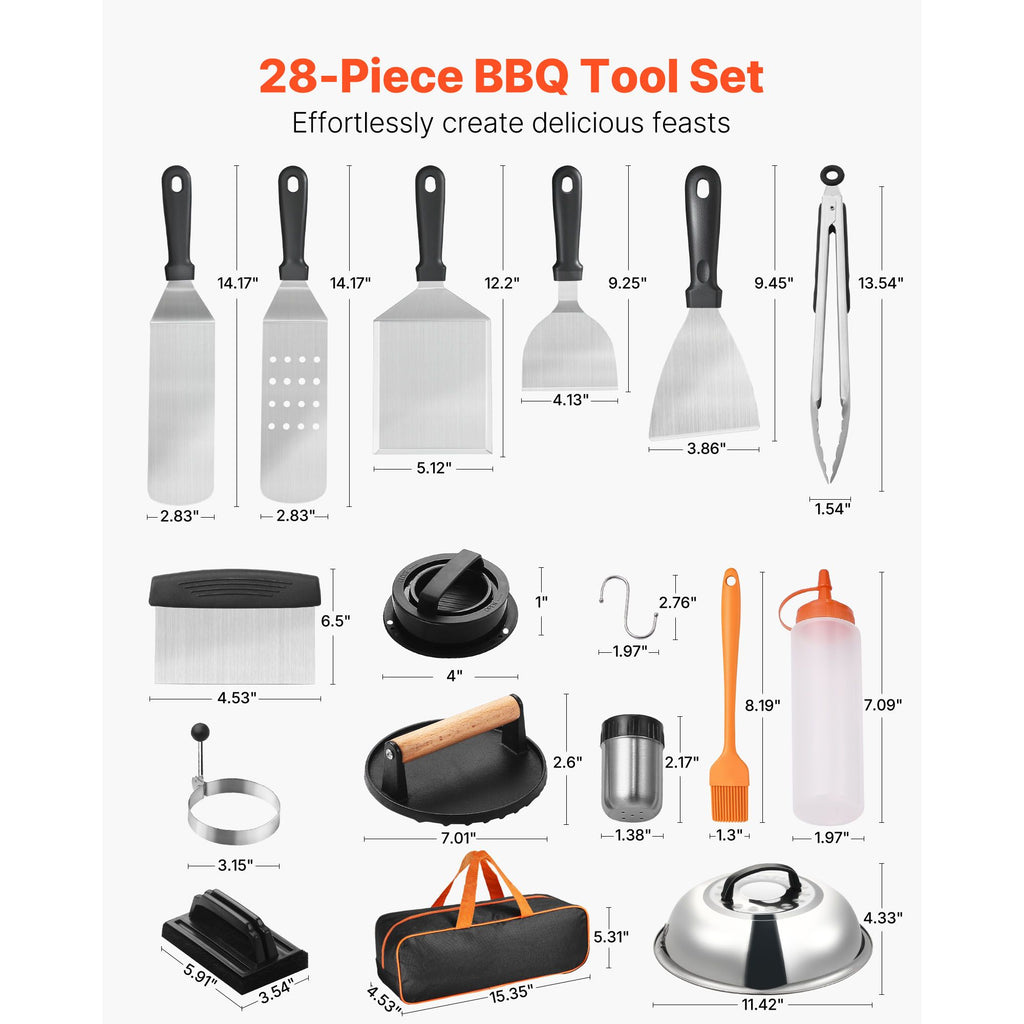 28PCS Griddle Accessories Kit, Flat Top Grill Accessory, Enlarged Spatula Gift Set, Stainless Steel Grilling Tools with Basting Cover, Tong, Burger Press, Carry Bag, for Outdoor BBQ Teppanyaki image 2