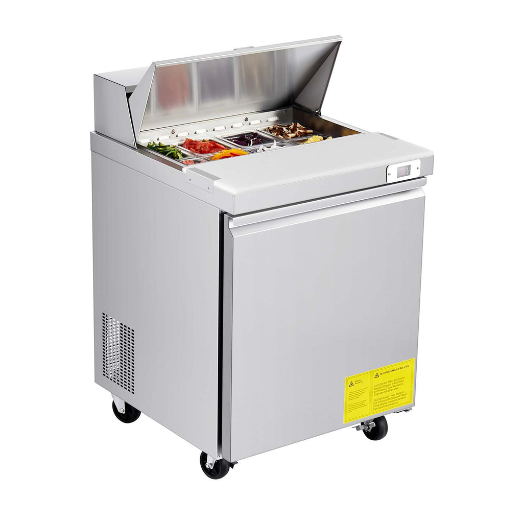 28"W Commercial Refrigerator, 7.1 Cu. Ft Sandwich Prep Refrigerated Table, Mega Top Food Prep Fridge with 8 Pans and Cutting Board, Stainless Steel Salad Prep Cooler for Restaurant, Food Truck