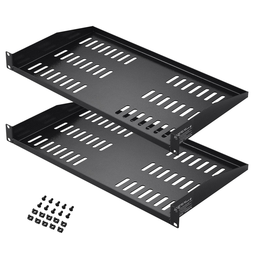 2PCS 1U Server Rack Shelf, 10"/254 mm Depth, 50 lbs Max Load Capacity Vented Cantilever or Wall Mount Rack Mount Shelf with Tray, Good Air Circulation for 19" Network Cabinet or Equipment Rack