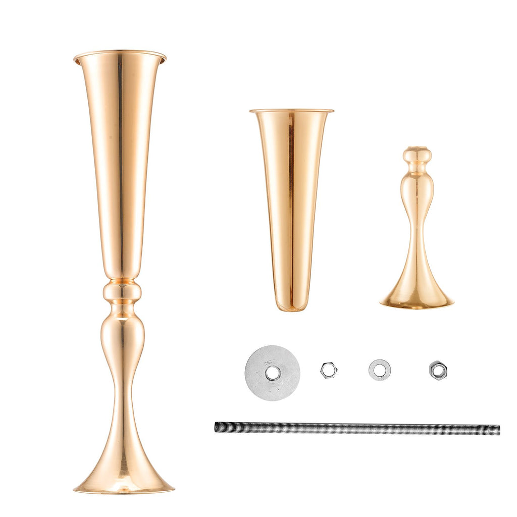 2PCS 56cm/22.05' Tall Wedding Flower Vase, Metal Wedding Trumpet Centerpiece, Gold Floral Stand Display Rack for Tables Wedding Dinner Party, Anniversary Ceremony Birthday Event Decor