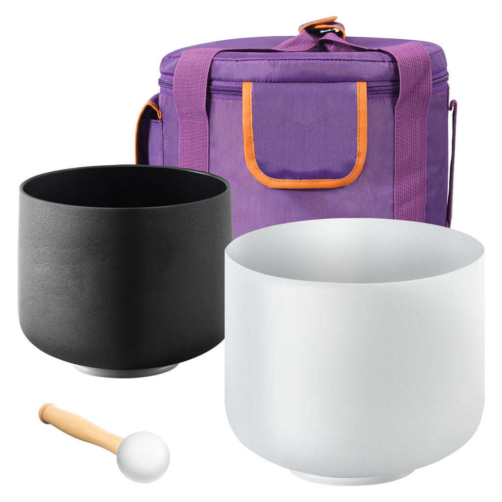 2PCS Crystal Singing Bowls, 8-inch and 10-inch A & F Note Singing Bowls, Frosted Quartz Singing Bowl with 10" Carrying Bag, 1 Rubber Mallet and 2 O-Rings, Ideal for Meditation Yoga Sound Healing