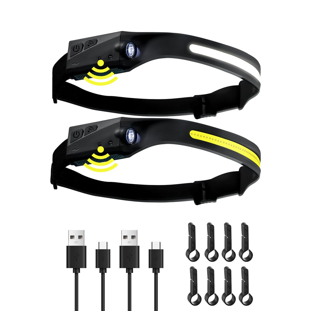 2PCS Rechargeable Headlamp, 350 lumens 230° Wide Beam, 6 Lighting Modes IPX4 Waterproof LED Head Lamp, with Motion Sensor for Camping, Hiking, Running, Repairing, Fishing, Cycling