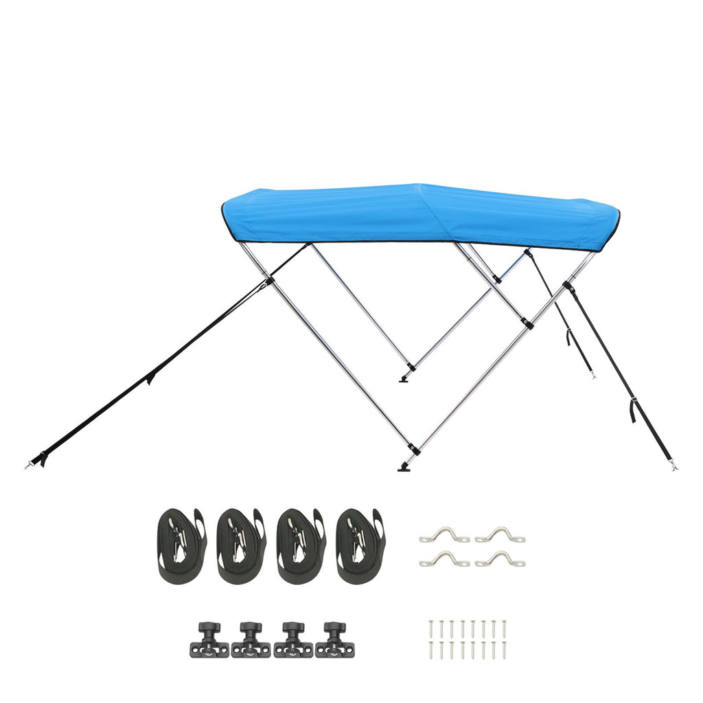3 Bow Boat Bimini Top, 600D Polyester Canopy with Aluminum Alloy Frame, Waterproof & Sun Shade Boat Awning Canopy with Storage Bag, 2 Support Poles, 4 Straps, 72"Lx(73"-78")Wx46"H, Pacific Blue