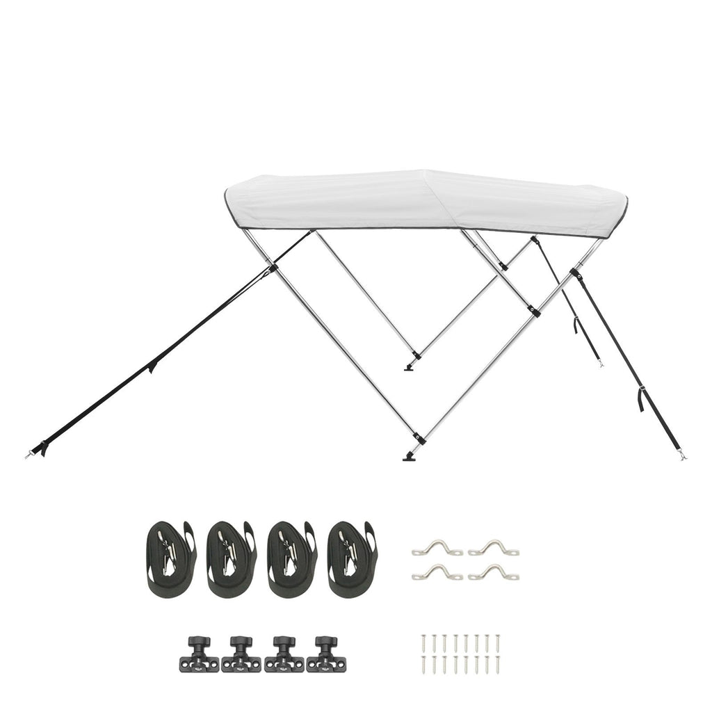 3 Bow Boat Bimini Tops, 600D Polyester Canopy with Aluminum Alloy Frame, Waterproof & Sun Shade Boat Awning Canopy with Storage Bag, 2 Support Poles, 4 Straps, 6'Lx(54"-60")Wx46"H, Light Grey
