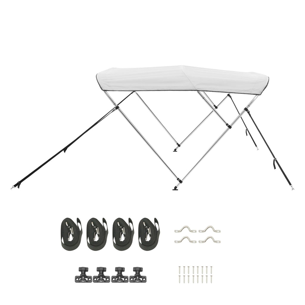 3 Bow Boat Bimini Tops, 600D Polyester Canopy with Aluminum Alloy Frame, Waterproof & Sun Shade Boat Awning Canopy with Storage Bag, 2 Support Poles, 4 Straps, 6'Lx(61"-66")Wx46"H, Light Grey