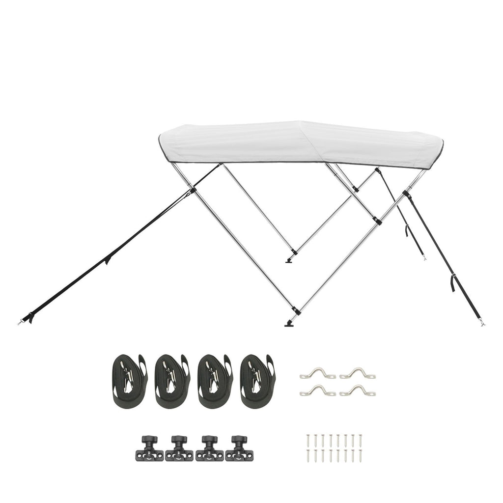 3 Bow Boat Bimini Tops, 600D Polyester Canopy with Aluminum Alloy Frame, Waterproof & Sun Shade Boat Awning Canopy with Storage Bag, 2 Support Poles, 4 Straps, 6'Lx(67"-72")Wx46"H, Light Grey
