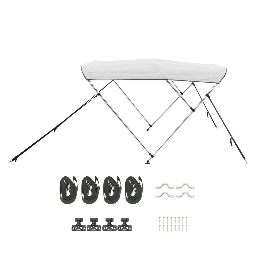 3 Bow Boat Bimini Tops, 600D Polyester Canopy with Aluminum Alloy Frame, Waterproof & Sun Shade Boat Awning Canopy with Storage Bag, 2 Support Poles, 4 Straps, 72"Lx(73"-78")Wx46"H, Light Grey