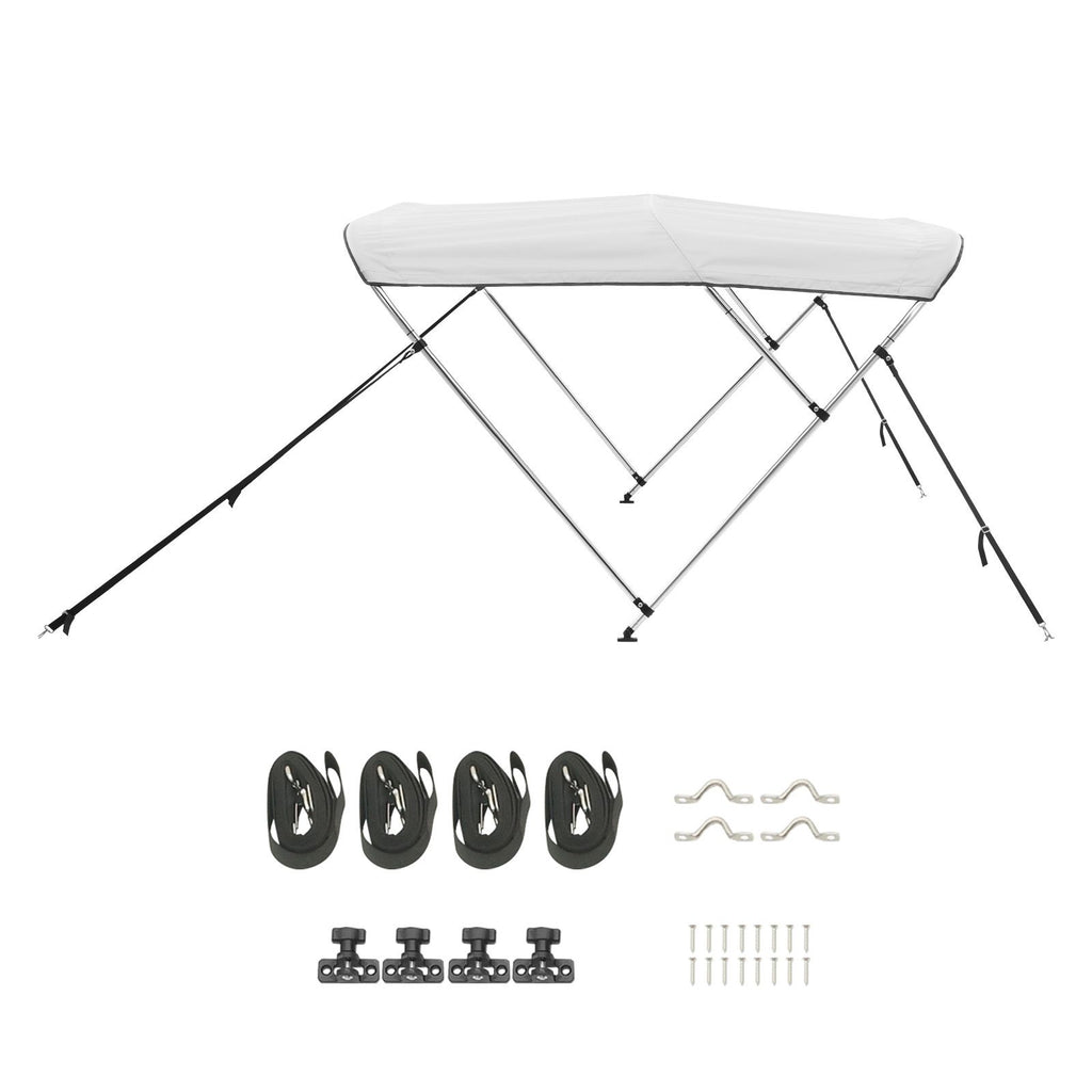 3 Bow Boat Bimini Tops, 600D Polyester Canopy with Aluminum Alloy Frame, Waterproof & Sun Shade Boat Awning Canopy with Storage Bag, 2 Support Poles, 4 Straps, 72"Lx(79"-84")Wx46"H, Light Grey
