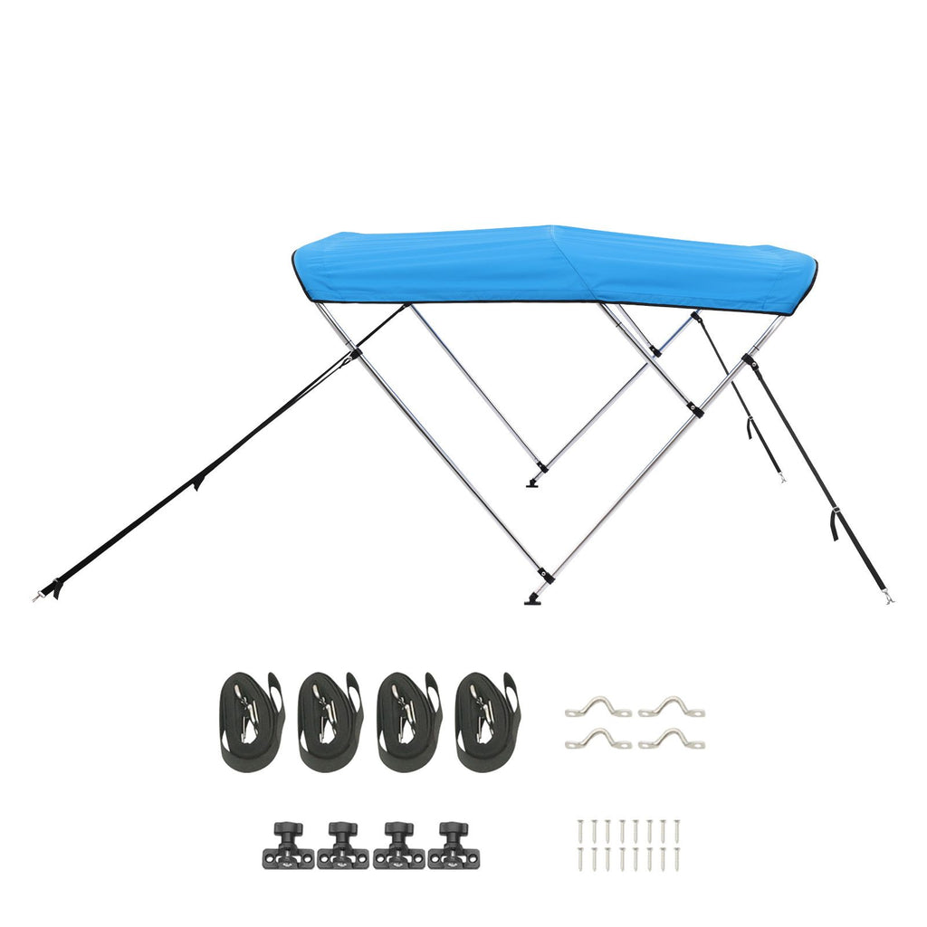 3 Bow Boat Bimini Tops, 600D Polyester Canopy with Aluminum Alloy Frame, Waterproof & Sun Shade Boat Awning Canopy with Storage Bag, 2 Support Poles, 4 Straps, 72"Lx(79"-84")Wx46"H, Pacific Blue