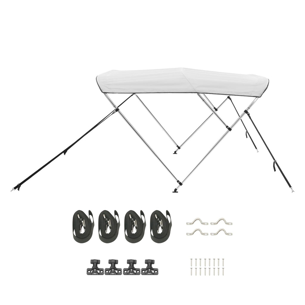 3 Bow Boat Bimini Tops, 600D Polyester Canopy with Aluminum Alloy Frame, Waterproof & Sun Shade Boat Awning Canopy with Storage Bag, 2 Support Poles, 4 Straps, 72"Lx(85"-90")Wx46"H, Light Grey