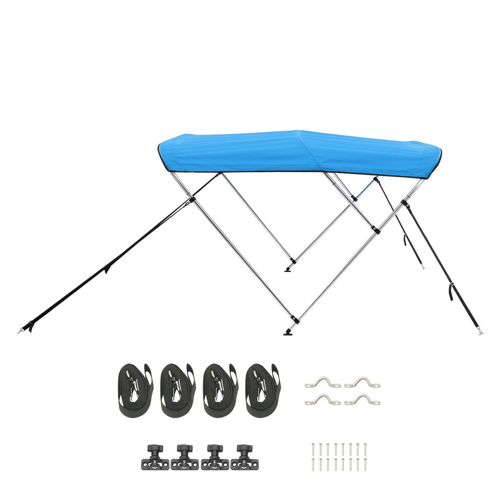 3 Bow Boat Bimini Tops, 600D Polyester Canopy with Aluminum Alloy Frame, Waterproof & Sun Shade Boat Awning Canopy with Storage Bag, 2 Support Poles, 4 Straps, 72"Lx(85"-90")Wx46"H, Pacific Blue