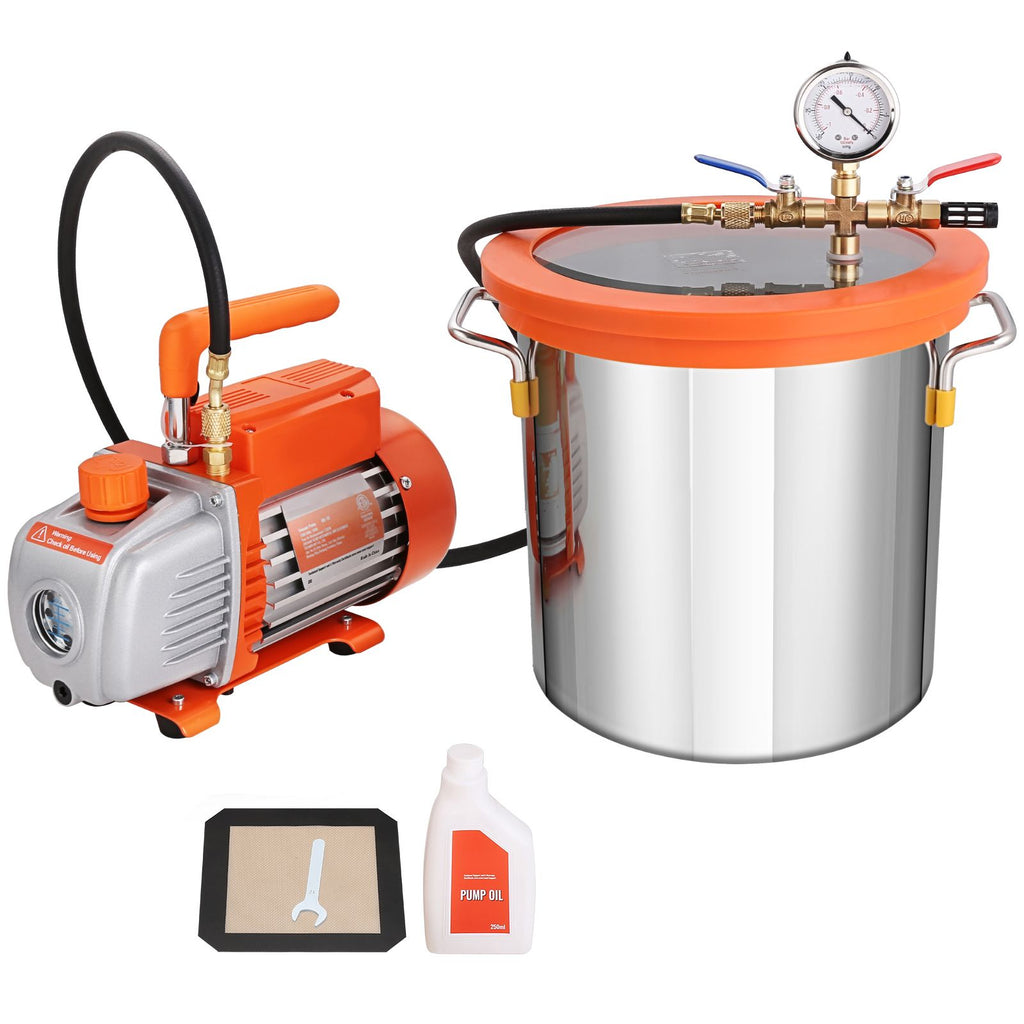 3 Gallon Vacuum Chamber and 3.5 CFM Pump Kit, Tempered Glass Lid Vacuum Degassing Chamber Kit, Single Stage Vacuum Pump with 250 ml Oil Bottle, for Stabilizing Wood, Degassing Silicones, Epoxies