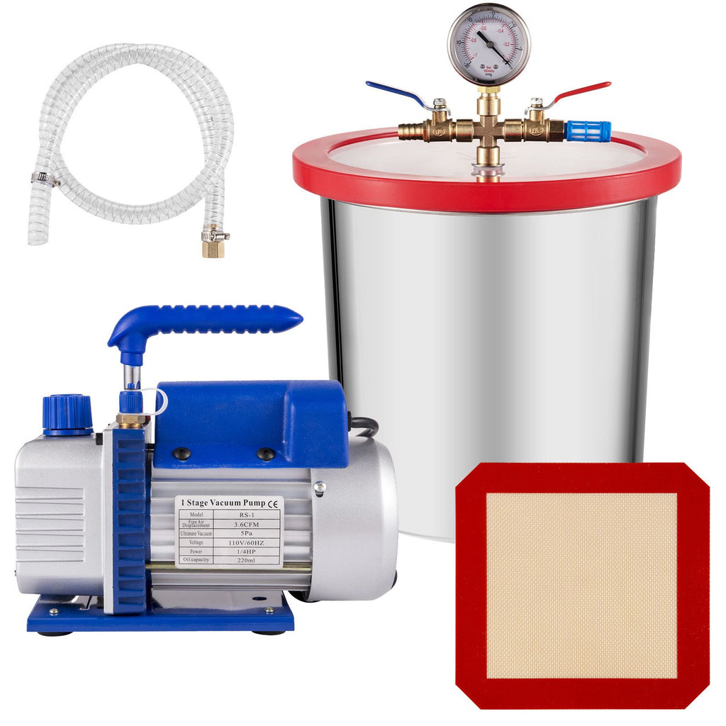 3 Gallon Vacuum Chamber Kit Stainless Steel Degassing Chamber 12L Vacuum Degassing Chamber Kit with 3.6 CFM 1 Stage Vacuum Pump HVAC