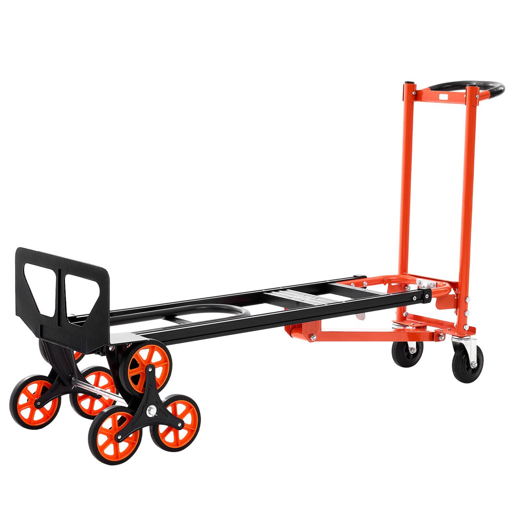 3 in 1 Industrial Convertible Stair Climbing Cart, 770 lbs Max Load, Folding Hand Truck Dolly with Handle & Wheels, Stair Climbing Utility Trolley for Transport & Moving, Orange & Silver