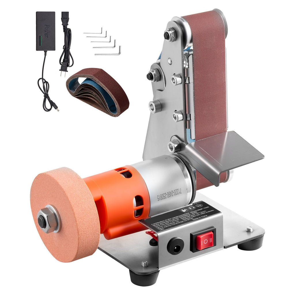 3-in-1 Mini Belt Sander, 13" x 1.2" Sanding Belt, 2.75" Grinding & Polishing Wheel Combo, 7-Speed Adjustable with Forward/Reverse Control for Woodworking, Jewelry Making, Knife Sharpening