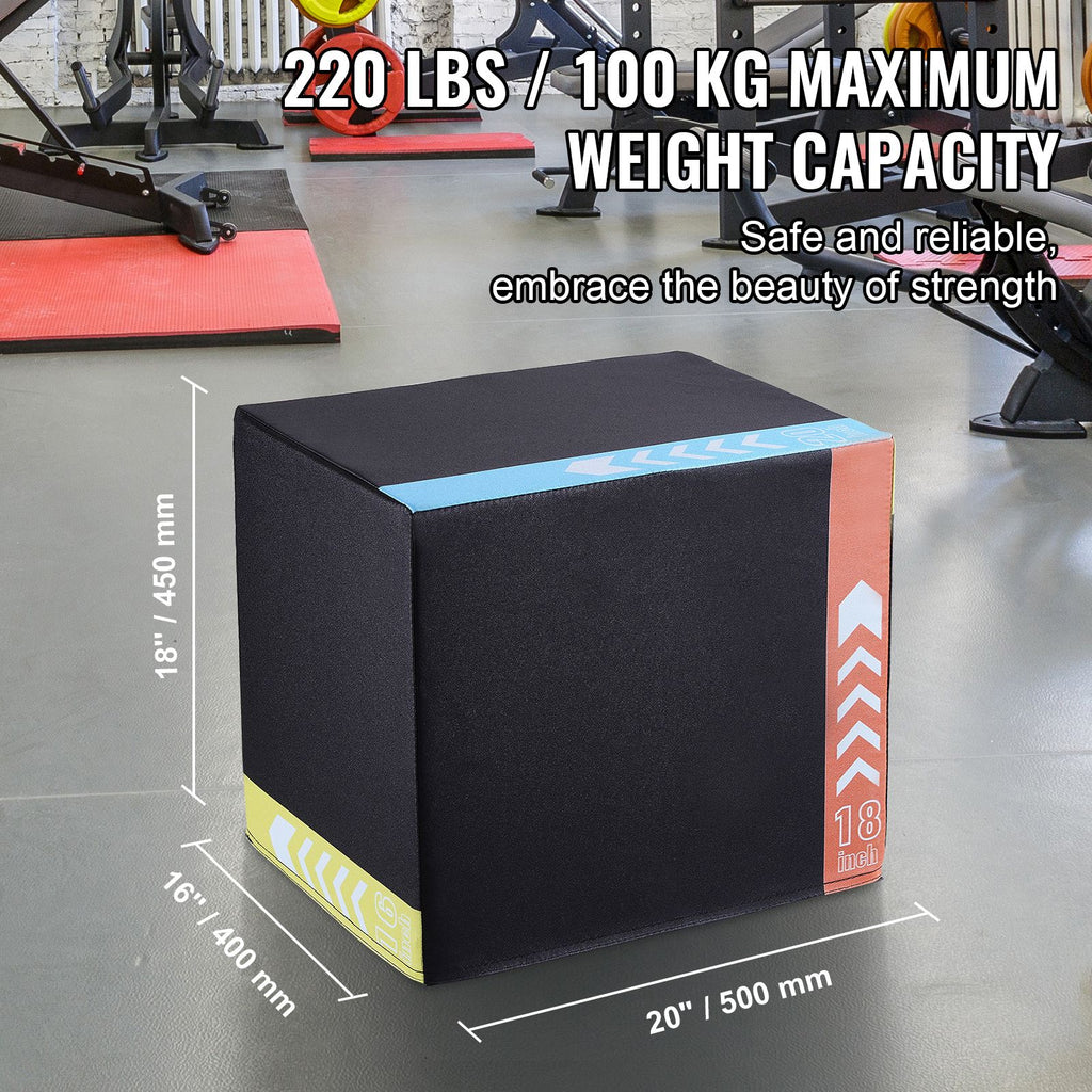 3 in 1 Plyometric Jump Box, 20/18/16 Inch Cotton Plyo Box, Platform & Jumping Agility Box, Anti-Slip Fitness Exercise Step Up Box for Home Gym Training, Conditioning Strength Training, Black image 2