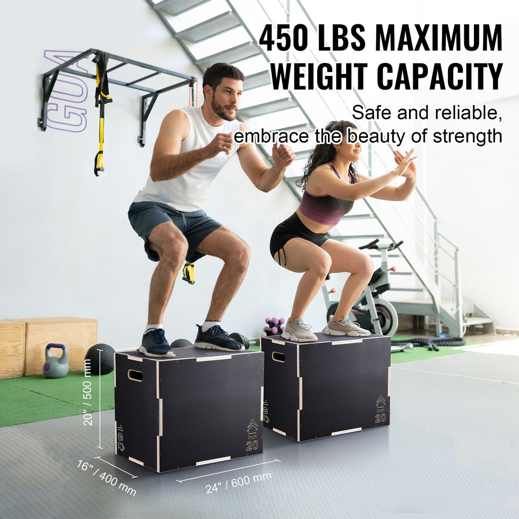 3 in 1 Plyometric Jump Box, 24/20/16 Inch Wooden Plyo Box, Platform & Jumping Agility Box, Anti-Slip Fitness Exercise Step Up Box for Home Gym Training, Conditioning Strength Training, Black image 2