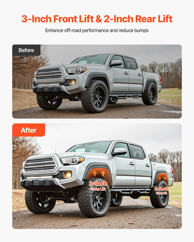 3 Inch Front and 2 Inch Rear Leveling Lift Kit for 2007-2023 Silverado 1500 2WD/4WD, 2007-2023 Sierra 1500 2WD/4WD, Chassis Level Kit with 2 Front Strut Spacers, 2 Rear Lift Blocks, 2 U-Bolts image 2