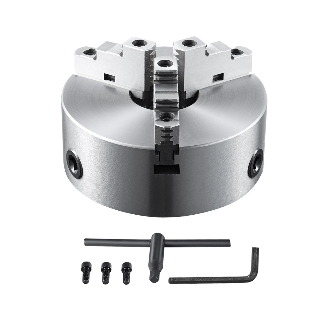 3-Jaw Lathe Chuck, 10'', Self-Centering Lathe Chuck, 0.24-9.84 in/6-250 mm Clamping Range with T-key Fixing Screws Hexagon Wrench, for Lathe 3D Printer Machining Center Milling Drilling Machine