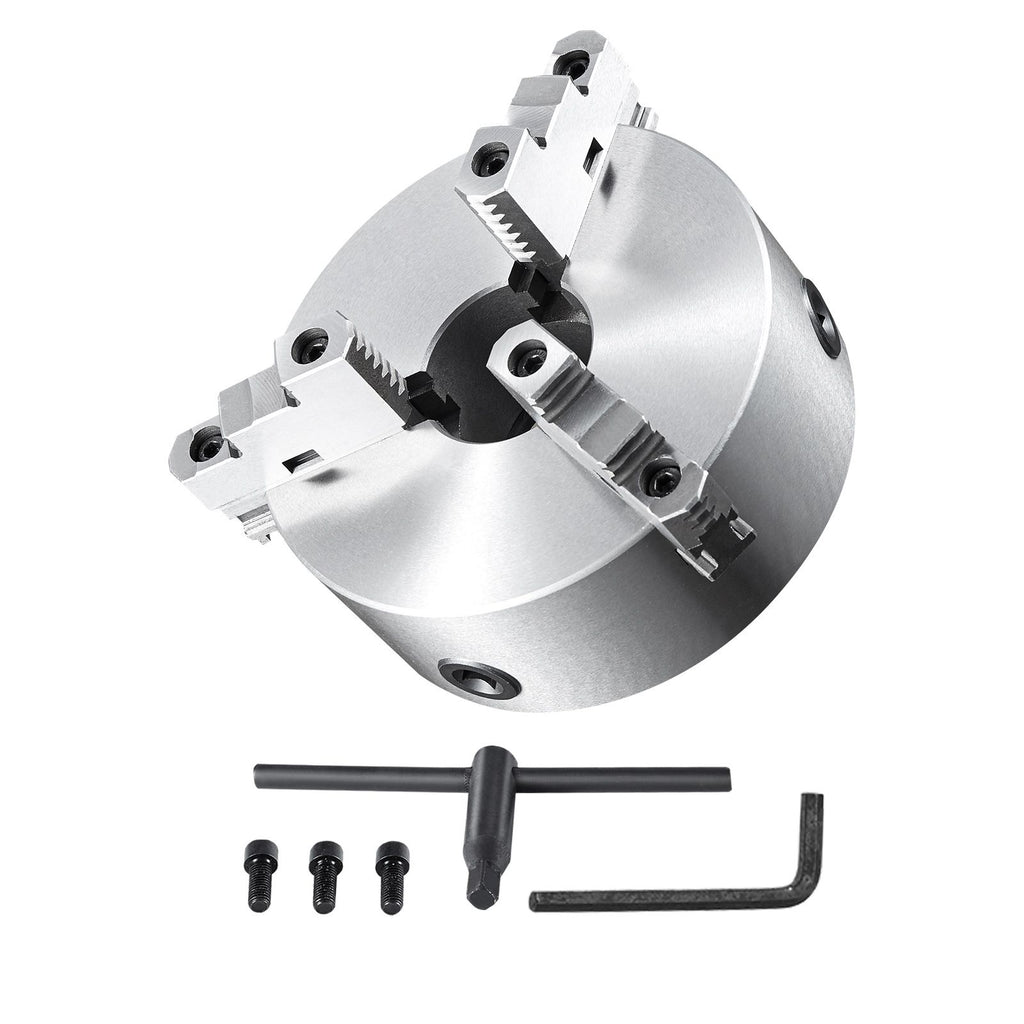 3-Jaw Lathe Chuck, 8'', Self-Centering Lathe Chuck, 0.16-8 in/4-200 mm Clamping Range with T-key Fixing Screws Hexagon Wrench, for Lathe 3D Printer Machining Center Milling Drilling Machine
