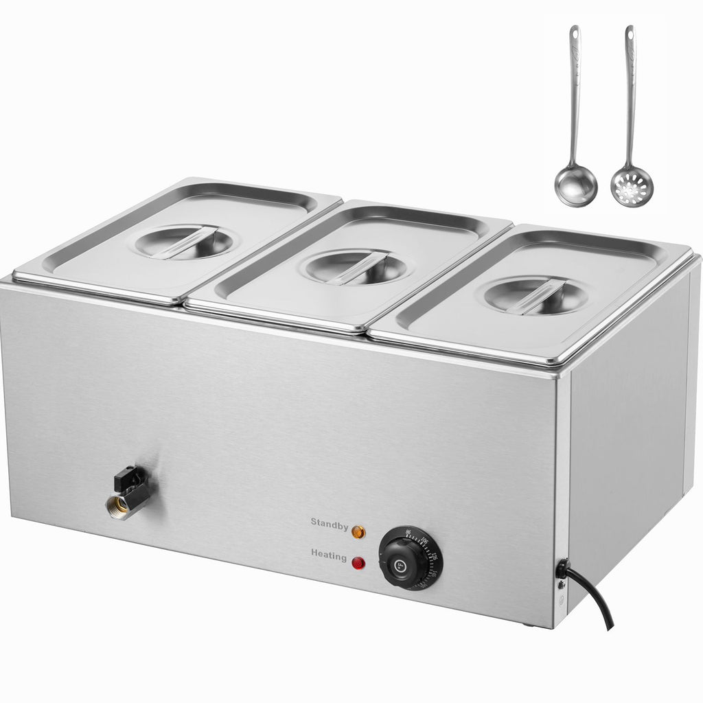 3-Pan Commercial Food Warmer, 17.4QT Electric Steam Table, 1200W Professional Countertop Stainless Steel Buffet Bain Marie with 86-185 Fahrenheit Temp Control, Silver
