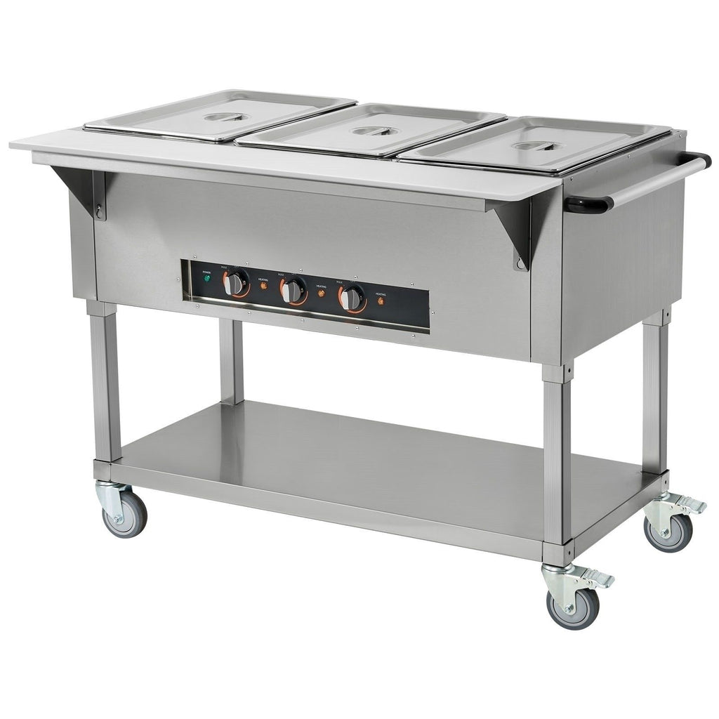 3-Pan Commercial Food Warmer, 3 x 20.6QT Electric Warm Table, 1500W Professional Buffet Catering Food Warmer with 4 Wheels (2 Lockable), Food Grade Stainless Steel Server for Party Restaurant