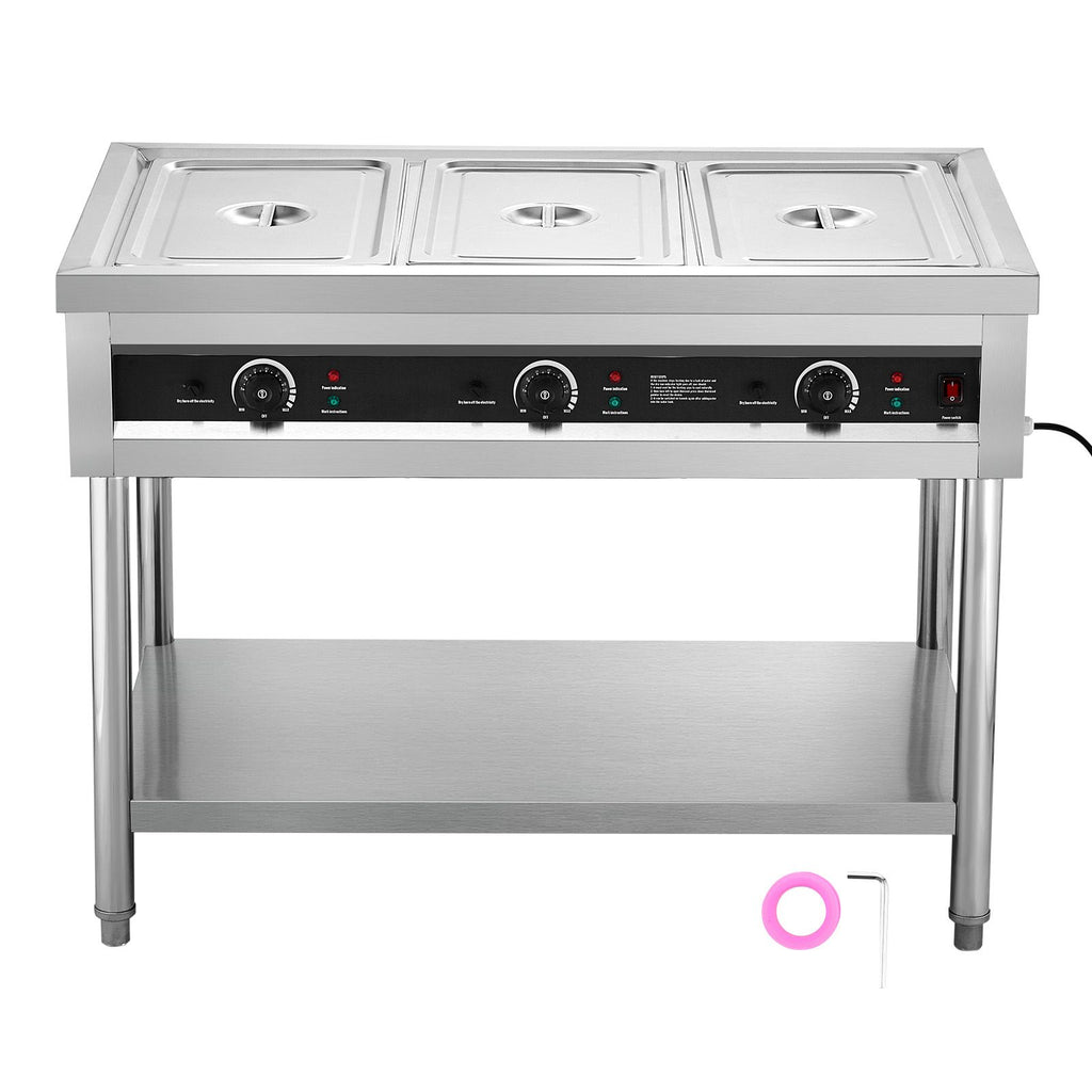 3-Pan Commercial Food Warmer, Electric Steam Table with Independent Temperature Control, 450W x 3 Stainless Steel Buffet Catering Food Warmer with Undershelf, for Restaurant Party