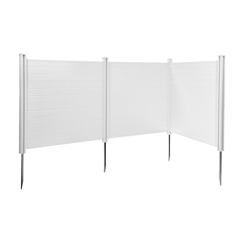 3 Panels Outdoor Privacy Screen, 50 x 50 in Air Conditioner Fence with 27.6 in Ground Stakes, Pool Equipment Enclosure, Horizontal Vinyl Privacy Fence, Ideal for Trash Can and A/C Units, White