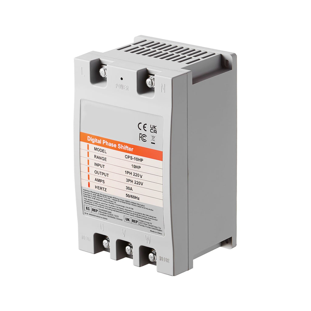 3 Phase Converter - 10HP 30A 220V Single Phase to 3 Phase Converter, Digital Phase Shifter for Residential and Light Commercial Use, 220V Input/Output (One Converter for One Motor Only)