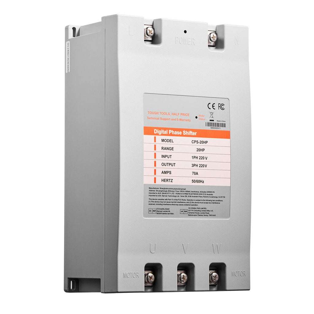 3 Phase Converter - 20HP 70A 220V Single Phase to 3 Phase Converter, 220V Input/Output, Digital Phase Shifter for Residential & Light Commercial Use (One Converter for One Motor Only)