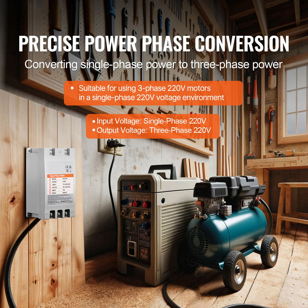3 Phase Converter - 5HP 15A 220V Single Phase to 3 Phase Converter, Digital Phase Shifter for Residential and Light Commercial Use, 220V Input/Output (One Converter for One Motor Only) image 2