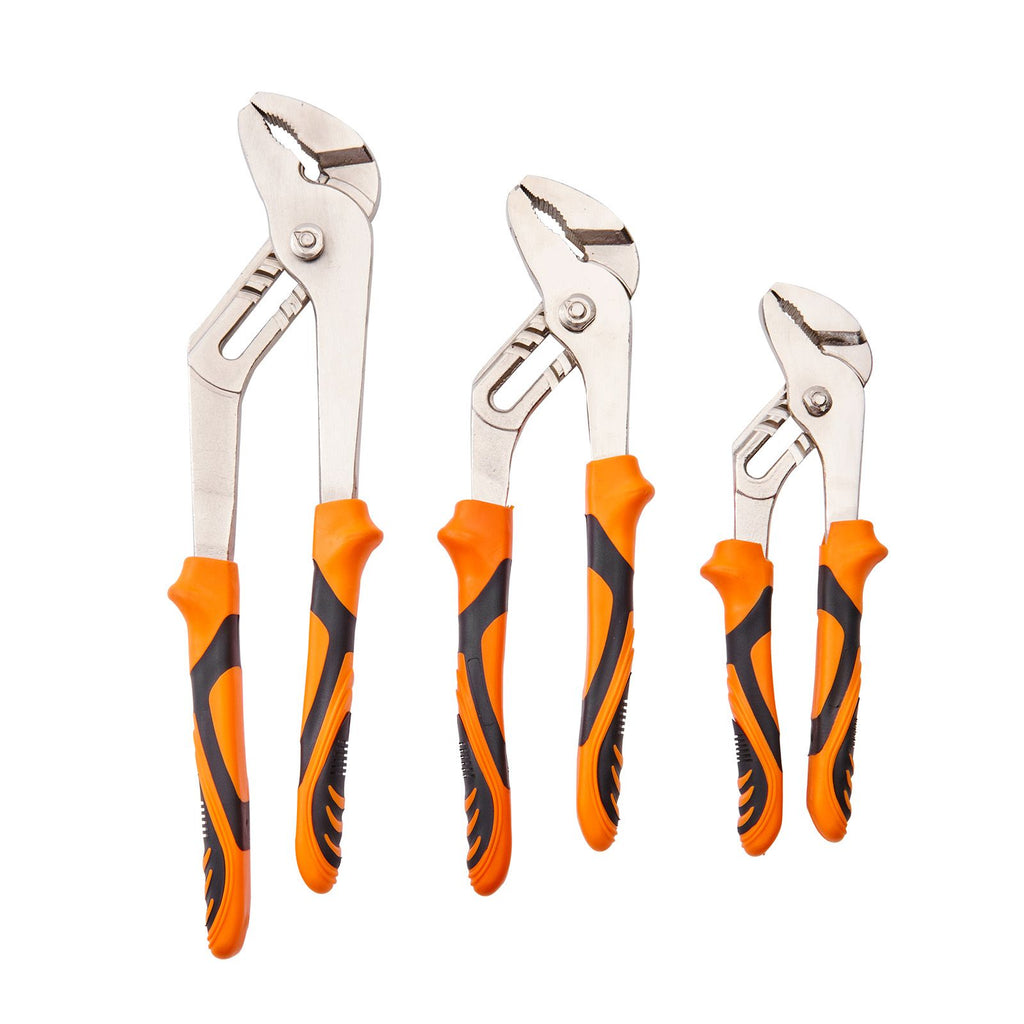 3-Piece Groove Joint Pliers Set, 12/10/8 inch, Heat-Treated High Carbon Steel Water Pump Pliers, Button Quick Adjustable Pliers for Home Repair, Gripping, Nuts, Bolts, Pipes, Fittings