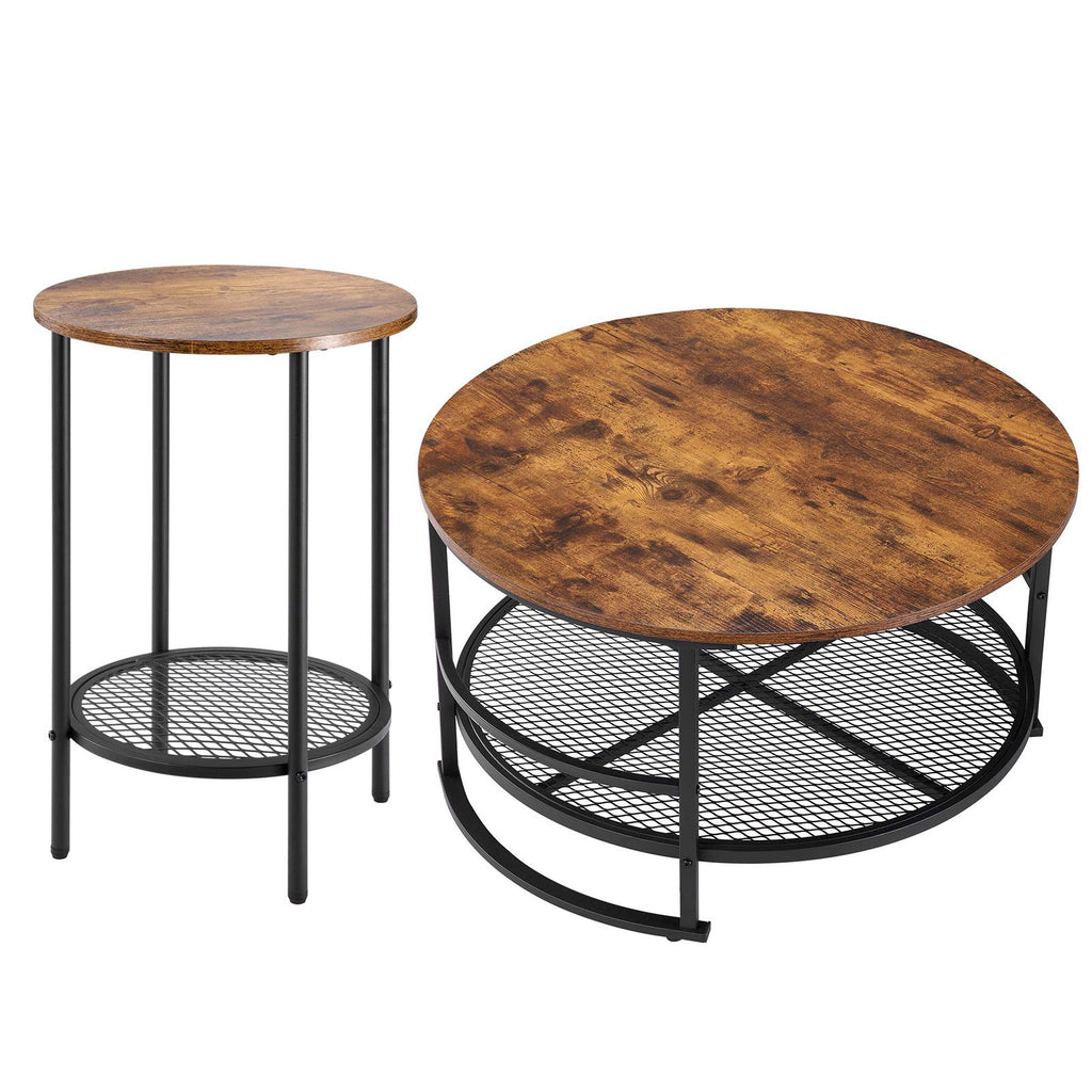 3 Pieces Round Coffee Table Sets, 31.5 in Industrial Living Room Table with 2 End Side Tables, Easy Assembly Coffee and End Tables Sets with Metal Legs, for Office, Living Room and Apartment