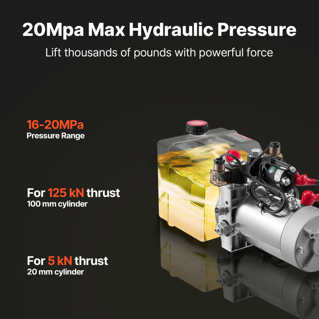 3 Quart Hydraulic Power Unit, Double Acting Dump Trailer Pump, 3200 PSI Max Relief Pressure & 0.91 GPM Flow Rate, DC 12V Hydraulic Pump with Metal Reservoir for Dump Trailer Car Lifting