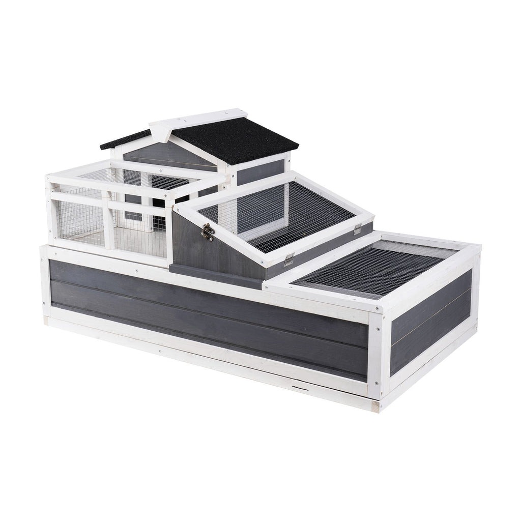 3-Room Tortoise House,Tortoise Habitat with Balcony & 2 Stories, Wooden Tortoise Enclosure Indoor & Outdoor with Ramp, Tray, Openable Roof, Large Reptile Cage, 44" x 25.6"x 24"