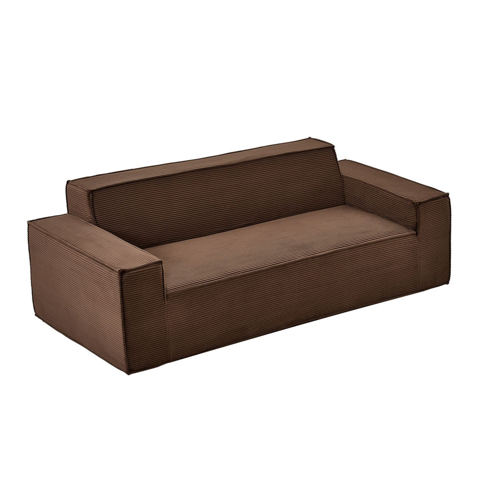 3-Seater Sofa in a Box, 83-Inch No Assembly Corduroy Couch with Memory Foam, Deep Seats for Living Room, Apartment, or Office, Brown