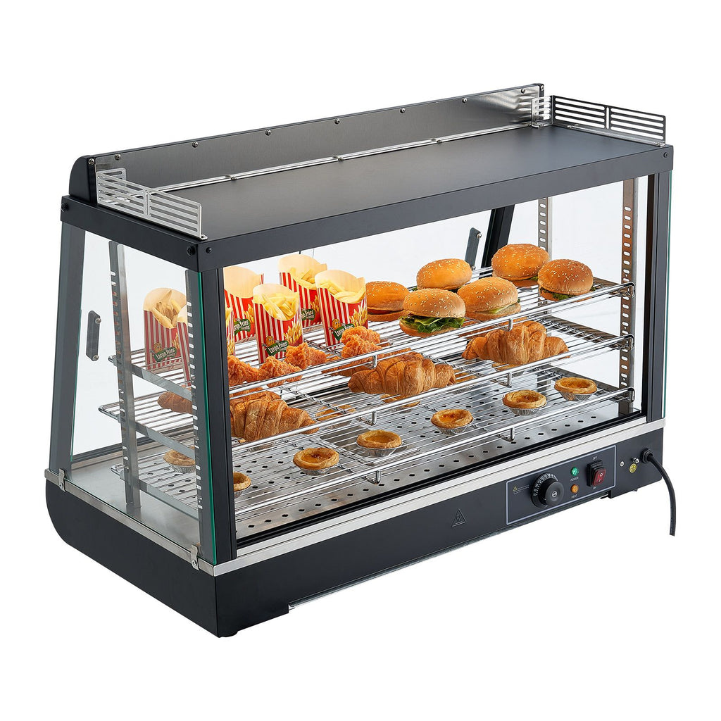3-Tier Commercial Food Warmer Display, 1400W Food Display Warmer with LED Light, Top Storage and Adjustable Shelves, 86-185 F Steam Heating, 105L for Hamburger, Pizza, Bread, Fried Chicken