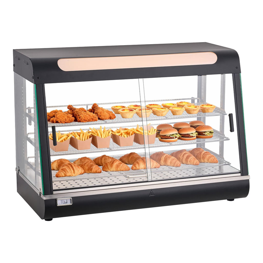 3-Tier Commercial Food Warmer Display, 1400W Food Display Warmer with LED Light, Top Storage and Adjustable Shelves, 86-185 Fahrenheit Steam Heating, 137Qt/130L for Hamburger, Pizza, Bread