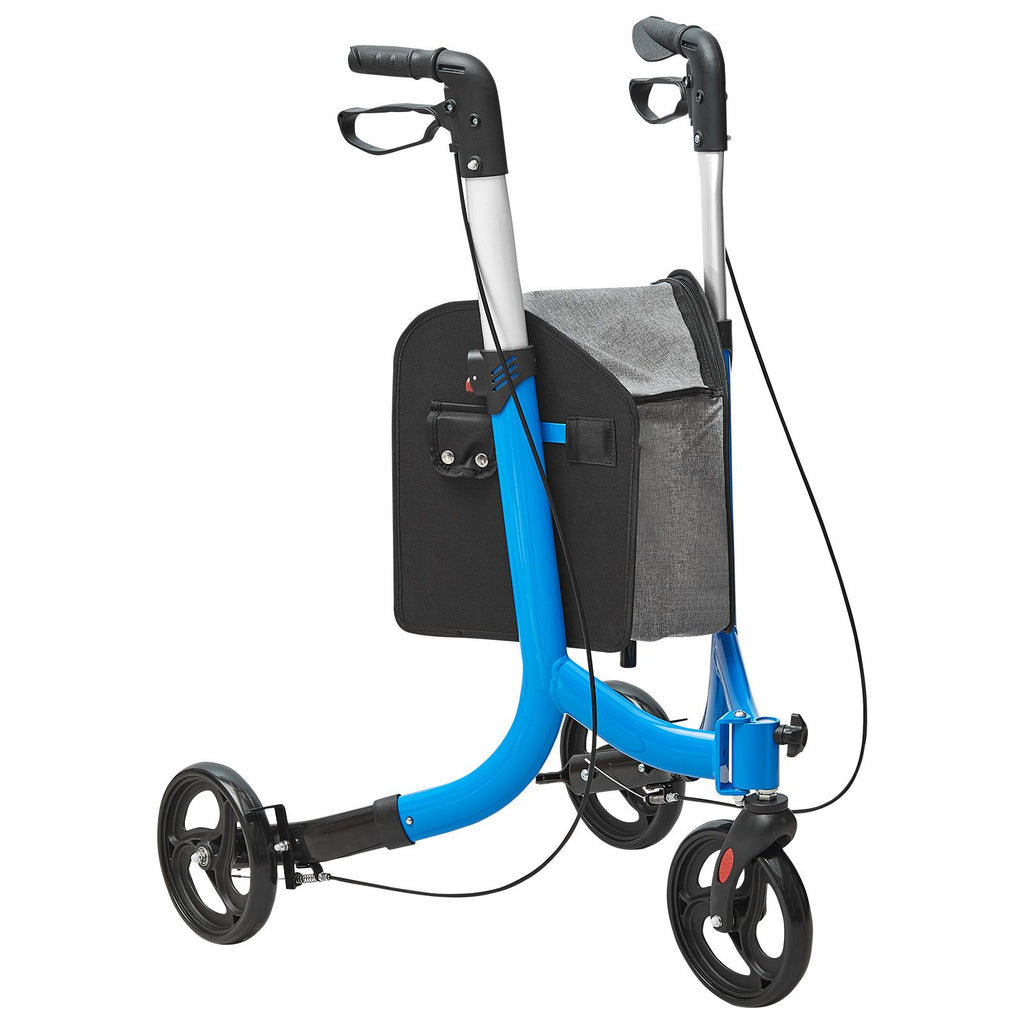 3 Wheels Rollator Walker for Seniors, Lightweight Aluminum Foldable Rolling Walker with Adjustable Handle, Outdoor Trio Mobility Walker with Large Wheels & Spacious Storage Bag, 260LBS Capacity