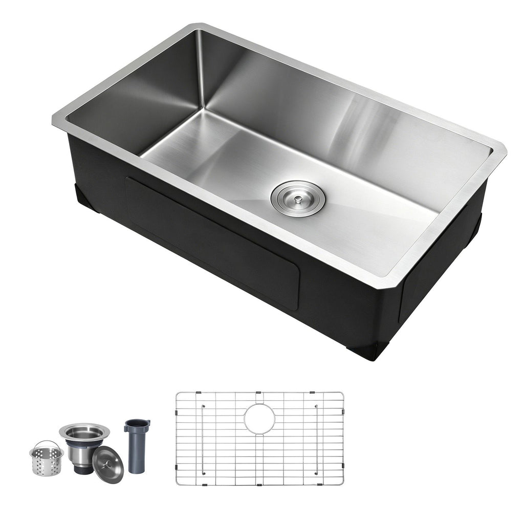 30-inch Kitchen Undermount Single Bowl Sinks, Stainless Steel Drop-In Farmhouse Basin with Accessories, Household Dishwasher Sinks for RV, Prep Kitchen, Laundry Room, Bar