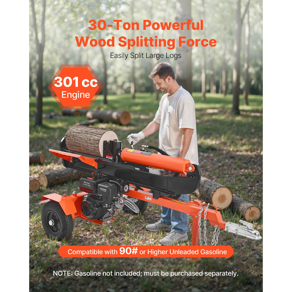 30 Tons Log Splitter, 306CC Engine, Powered Wood Splitter with 2" Ball Coupler, Auto Return, Vertical & Horizontal Mode, Firewood Splitting Wedge Machine for Forestry Harvest image 2