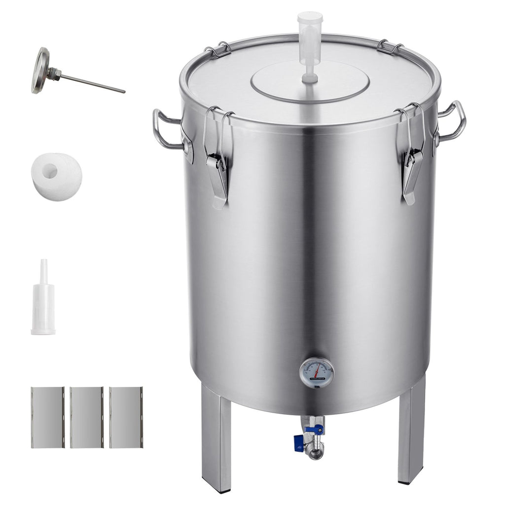 304 Stainless Steel Kettle, 16 GALLON Beer Brew Fermentor, Brew Bucket Fermentor for Brewing, Home Brewing Supplies with Base, Kettle Stock Pot Includes Lid, Handle, Valve, Spigot, Thermometer
