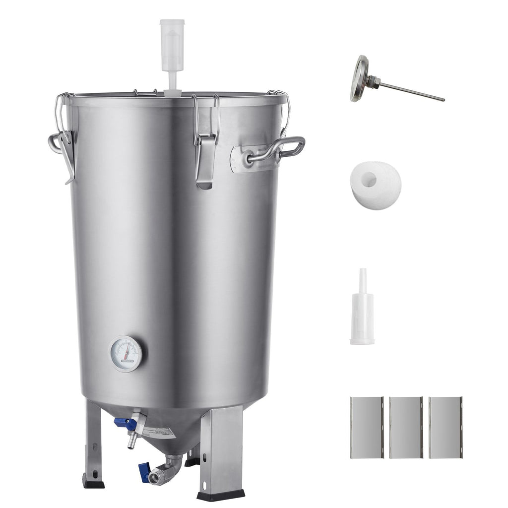 304 Stainless Steel Kettle, 8 GALLON Beer Brew Fermentor, Brew Bucket Fermentor for Brewing, Home Brewing Supplies with Base, Kettle Stock Pot Includes Lid, Handle, Valve, Spigot, Thermometer