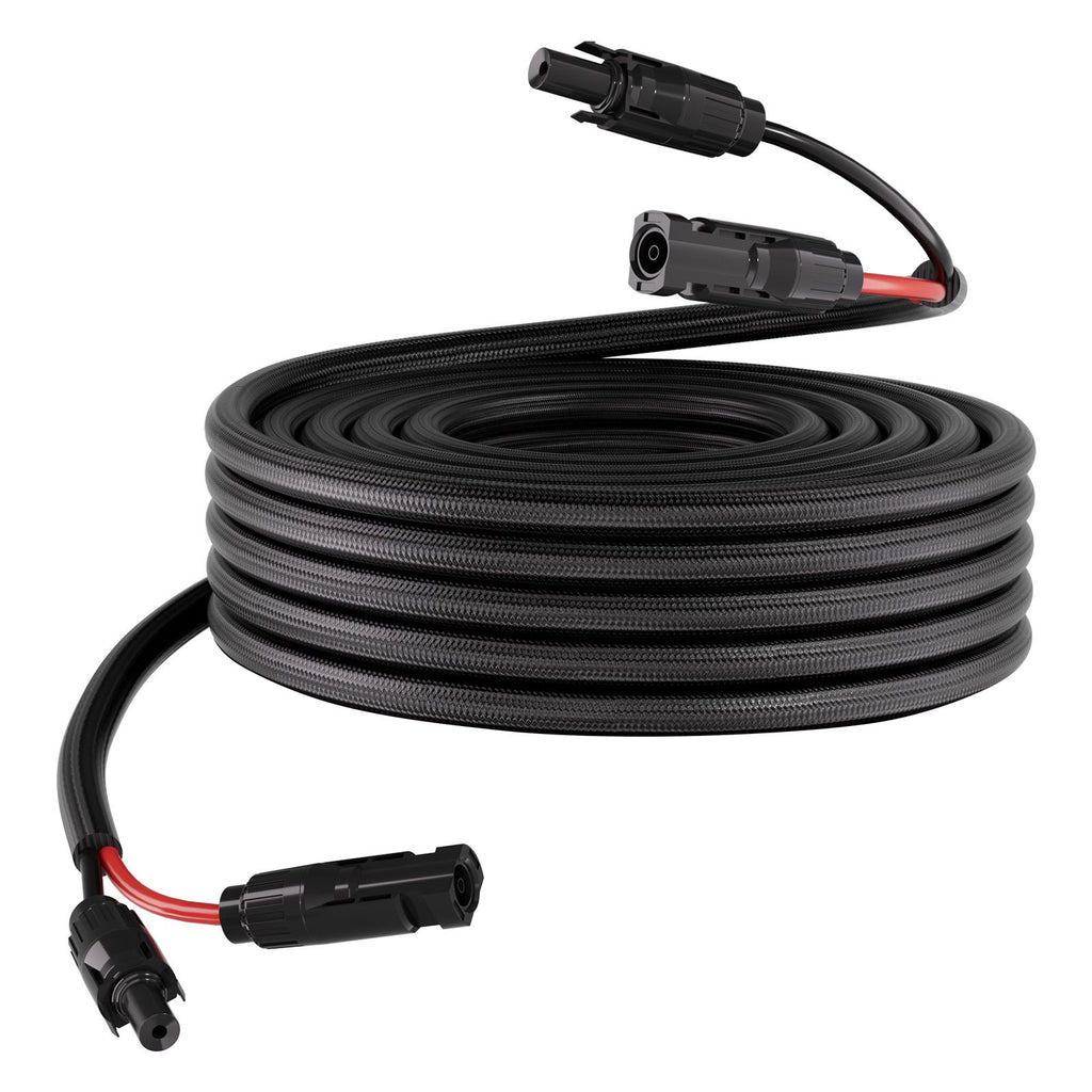 30FT Solar Panel Extension Cable, 10 AWG, Solar Panel Wire with Flame Retardant Protective Sleeving, Female and Male Connectors, IP67 Waterproof PV Wire, for Outdoor Automotive RV, Black & Red