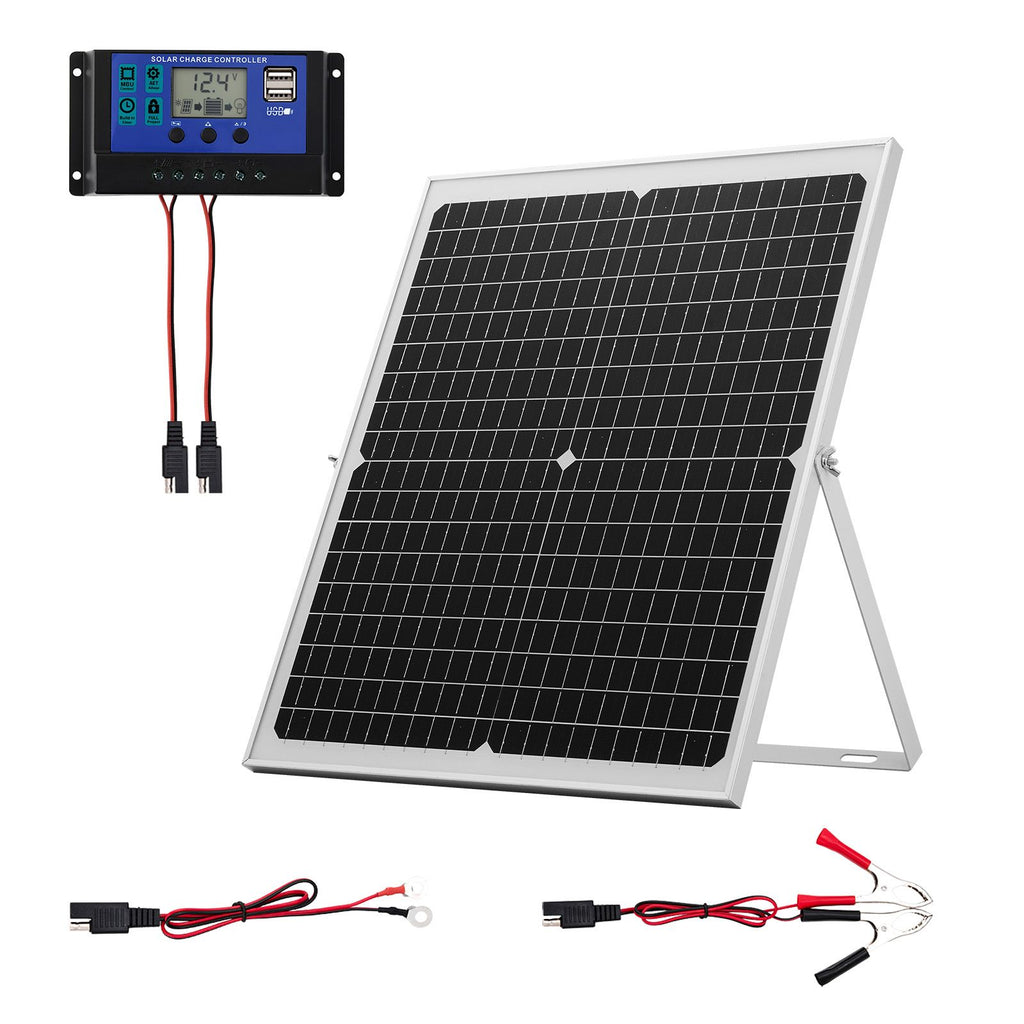30W 12V Solar Panel Battery Charger, Solar Battery Trickle Charger Maintainer with Intelligent MPPT Controller & Adjustable Mount Bracket, IP67 Waterproof for Car Boat RV Motorcycle Trailer