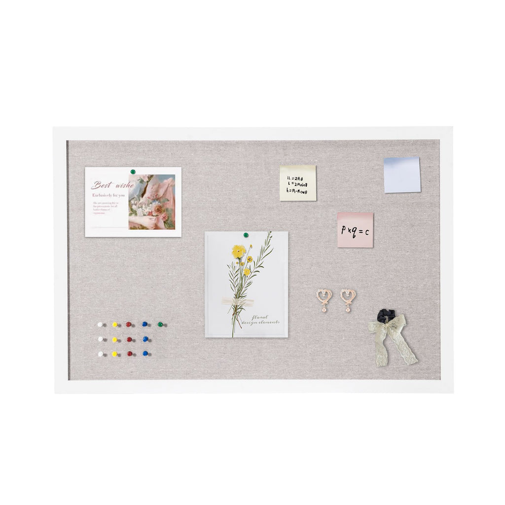 30"x20" White Cork Board with Linen Surface – Stylish Wall-Mounted Bulletin Board for Home, School, Office – Elegant & Functional Noticeboard